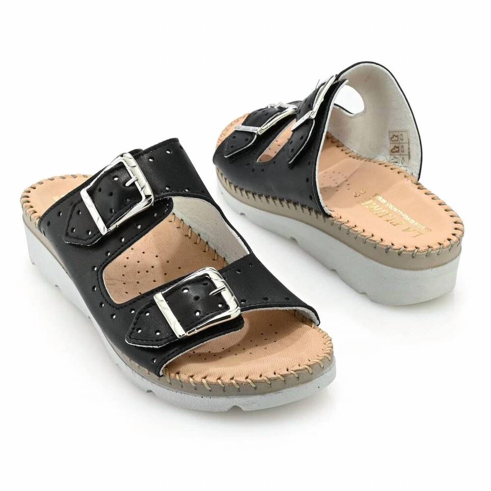 NEW LAPLUME women's clara leather sandals in black
